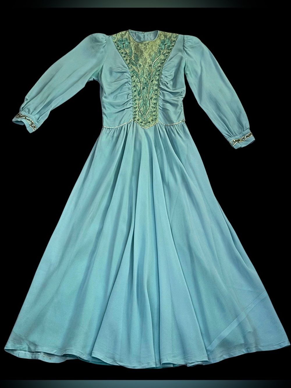 1940s Soft Blue Rayon & Lace Sequin embellished Old Hollywood Glam Dress | XXS